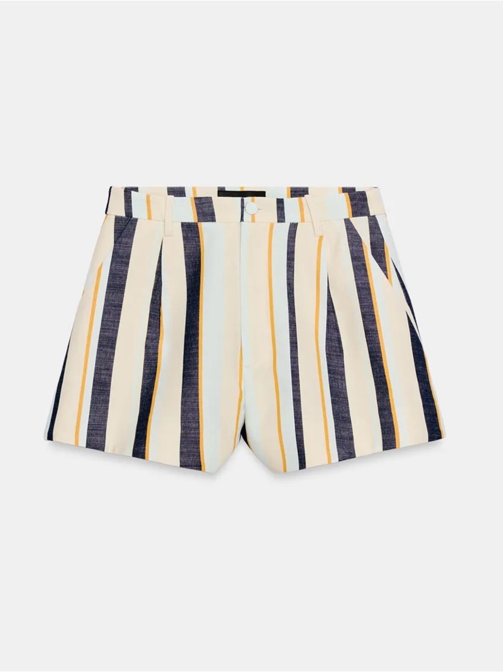 Zara Striped High-Waist Shorts in Cream, Navy & Yellow